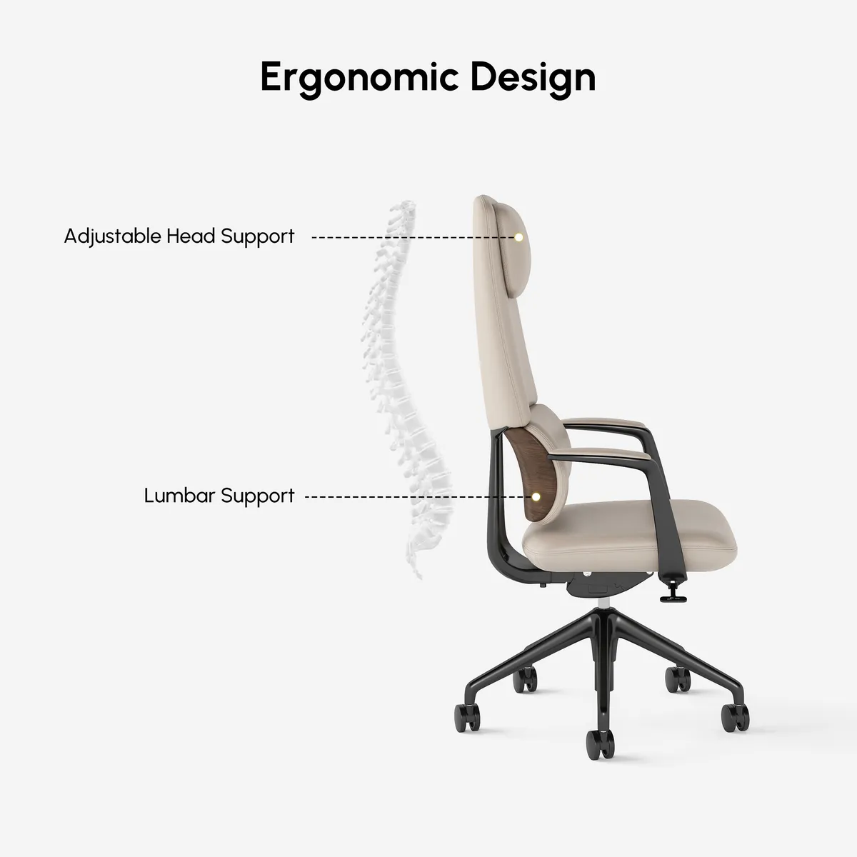 Ergonomic Grey Genuine Leather High Back Reclining Swivel Office Desk Chair — image 9