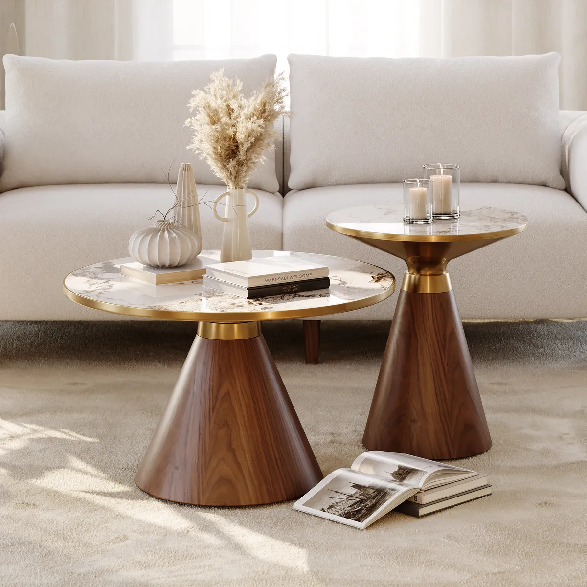 Sintered Stone Round Coffee Table Modern Black Living Room Furniture — image 14
