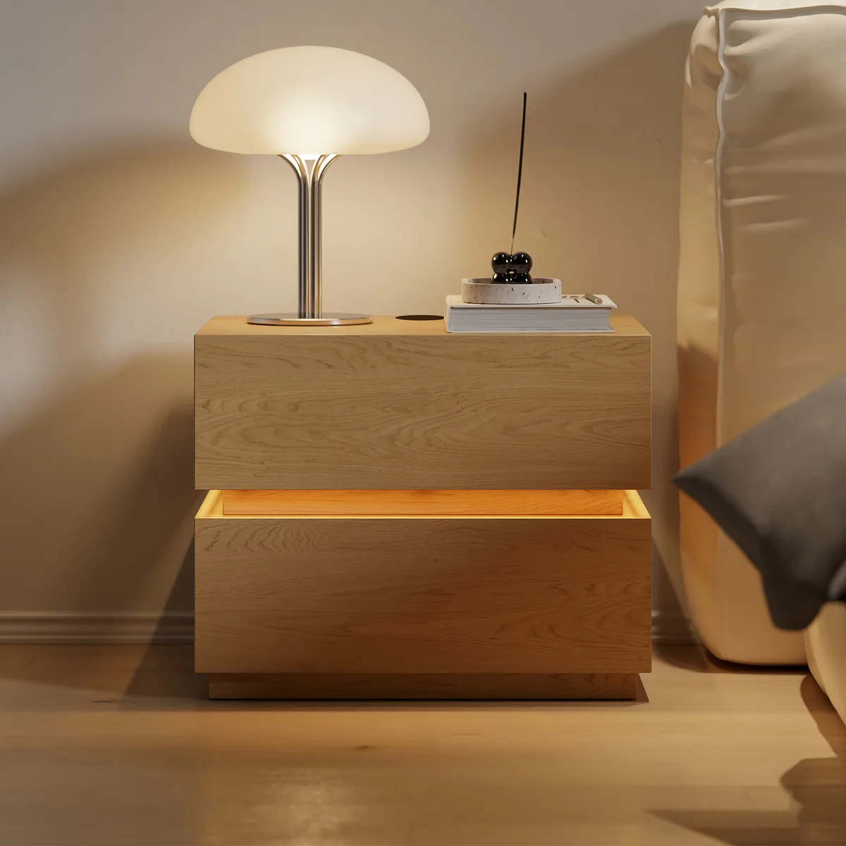 Smart 3-Drawer Nightstand with Charging Station Bedside Table with Light — image 23