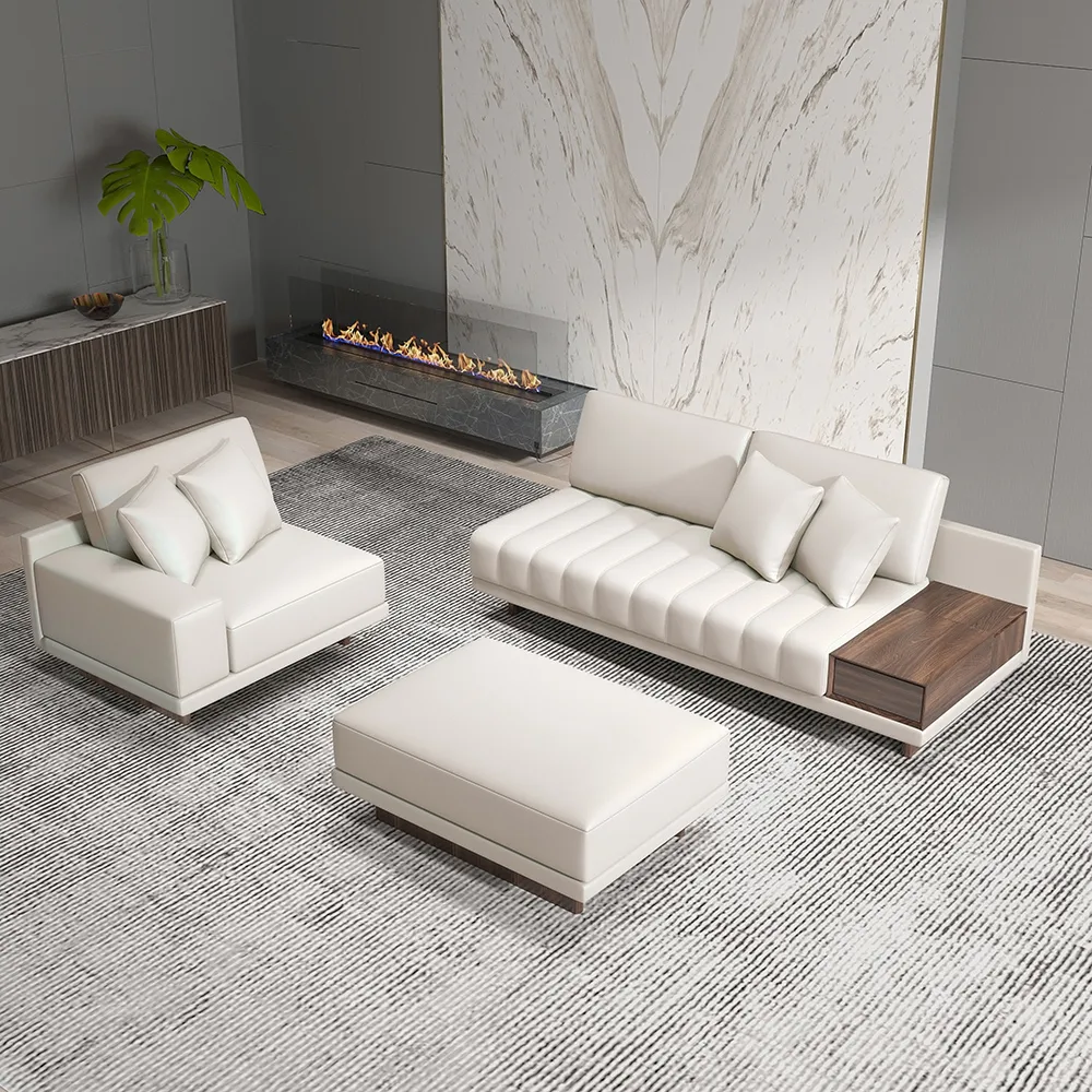 126" L-Shaped Off-White Modular Sectional Sofa with Ottoman for Living Room — image 13