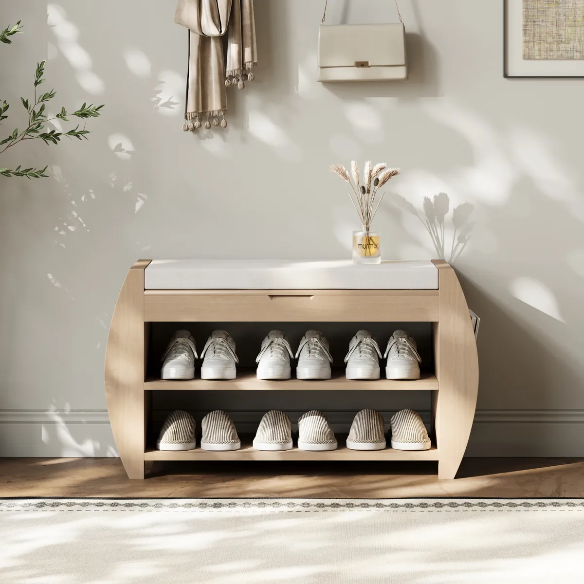 Shoe Storage Entryway Bench Wooden Shoe Rack in Brown (32.3'') — image 22