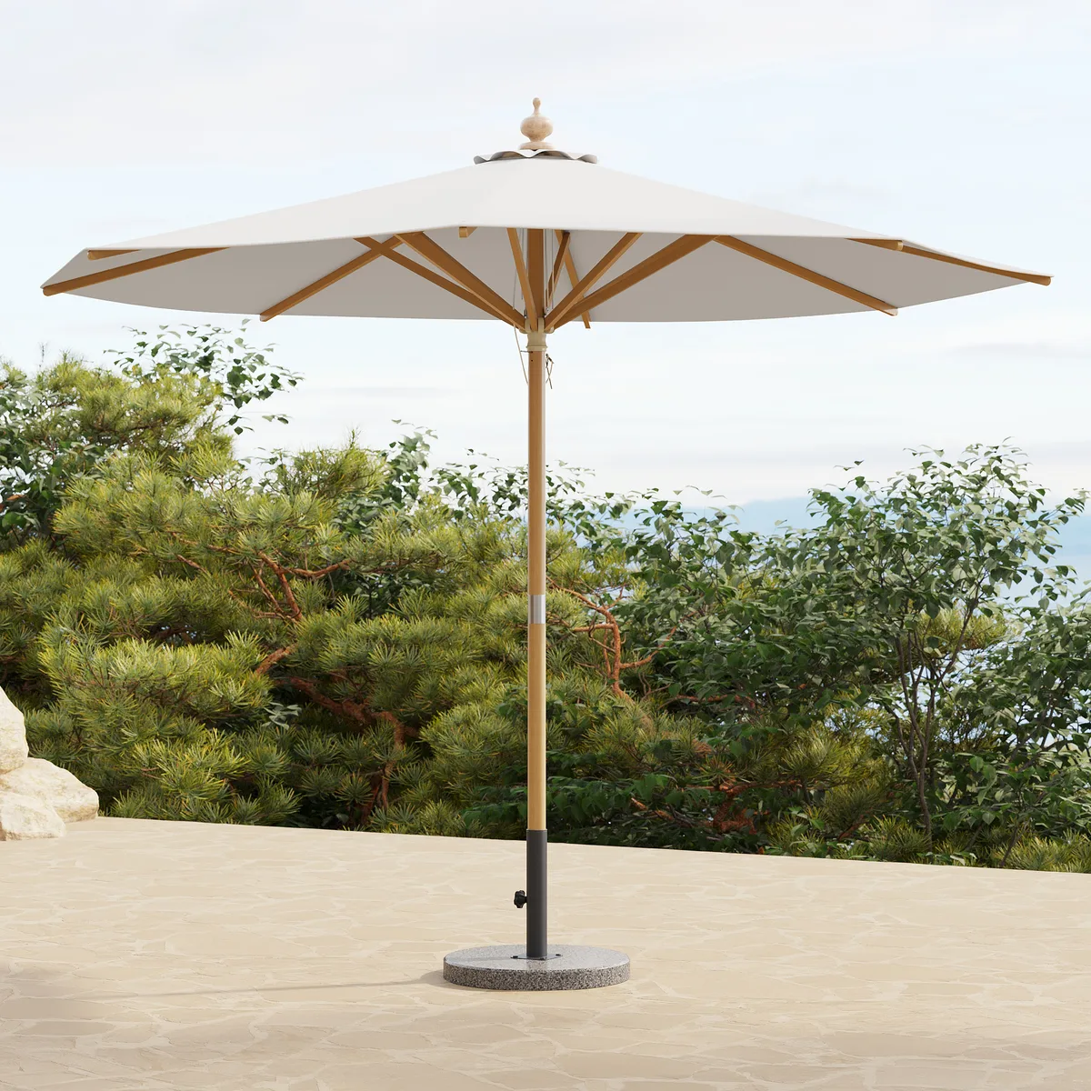 Tevara 10 ft. Patio Center Pole Umbrella with Marble Stand Outdoor Sun Umbrella for Pool / Beach