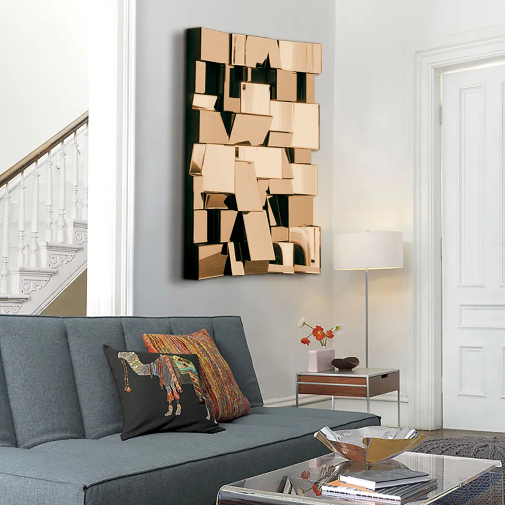 39" Brown Glass Wall Mirror Geometric Decorative Mirror Vertical & Horizontal Mounting — image 5