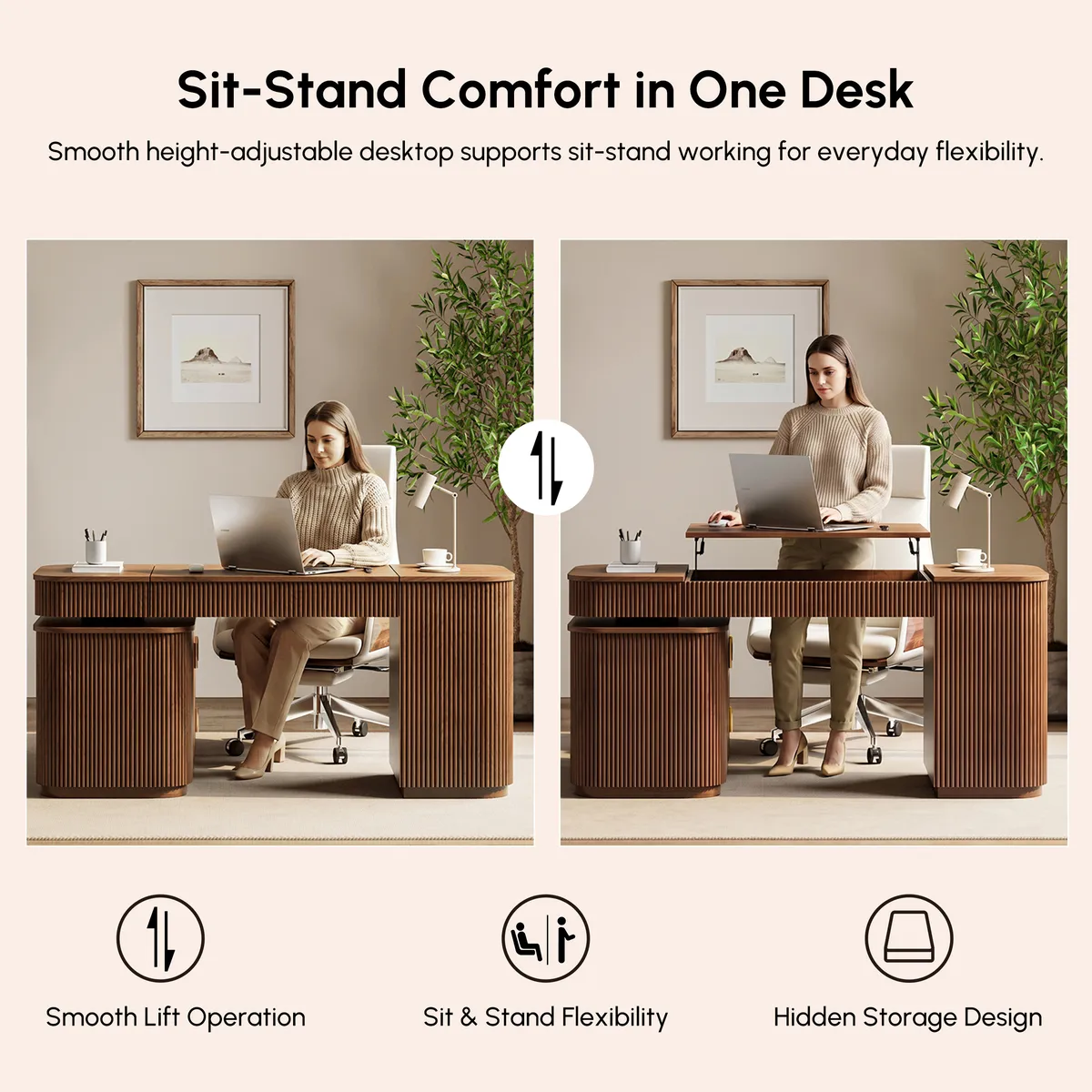Modern 65" L-Shape Natural Executive Desk with Right-Side Cabinet — image 24