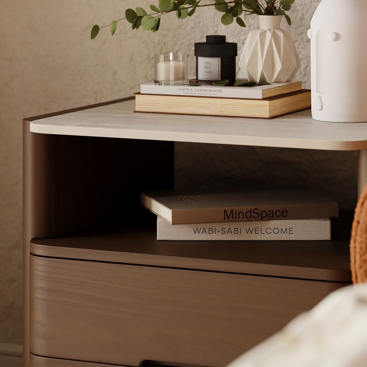 Modern Sintered Stone Top Nightstand with Drawers & — image 19