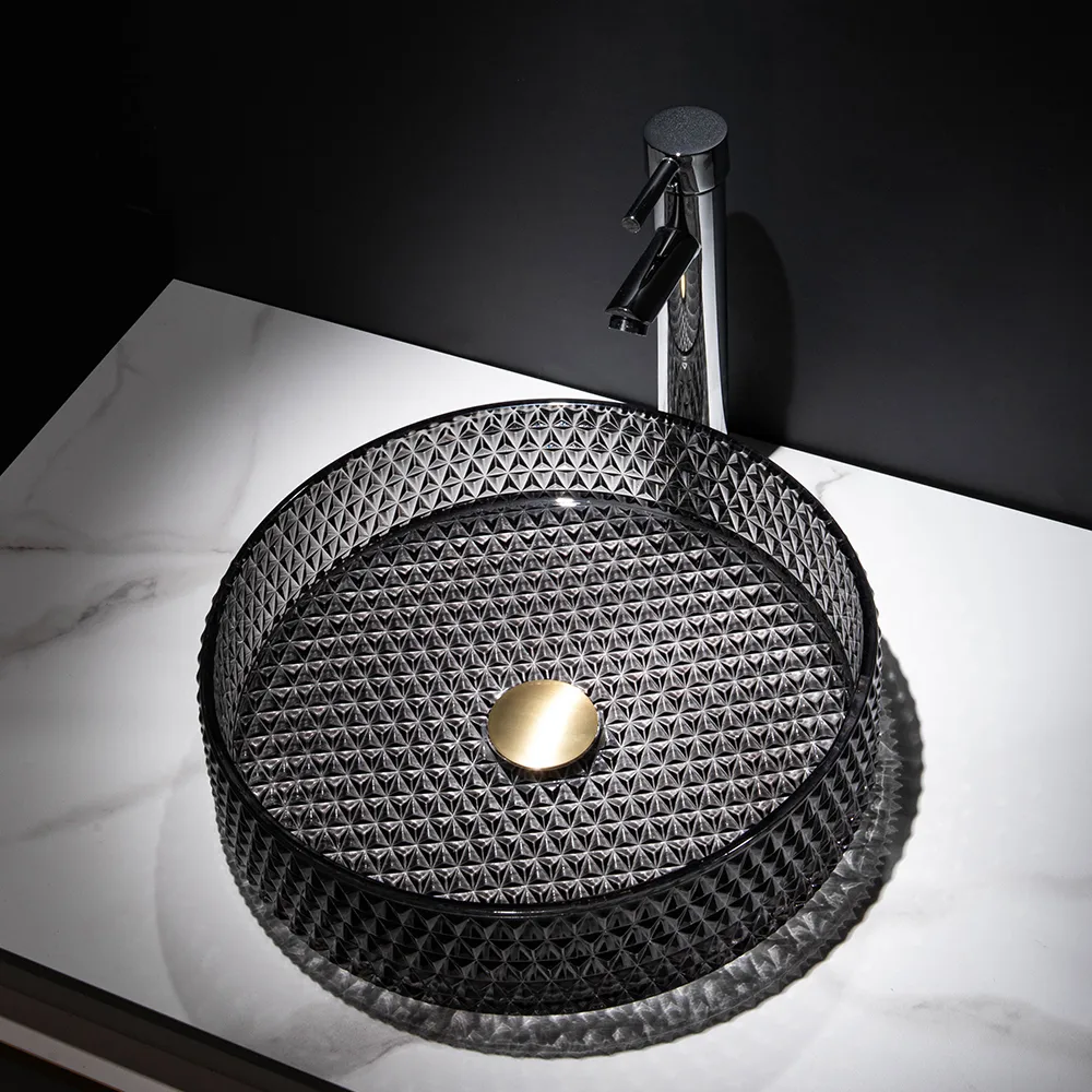 Vessel Transparent Diamond Shaped Crystal Glass Bathroom Wash Sink — image 14