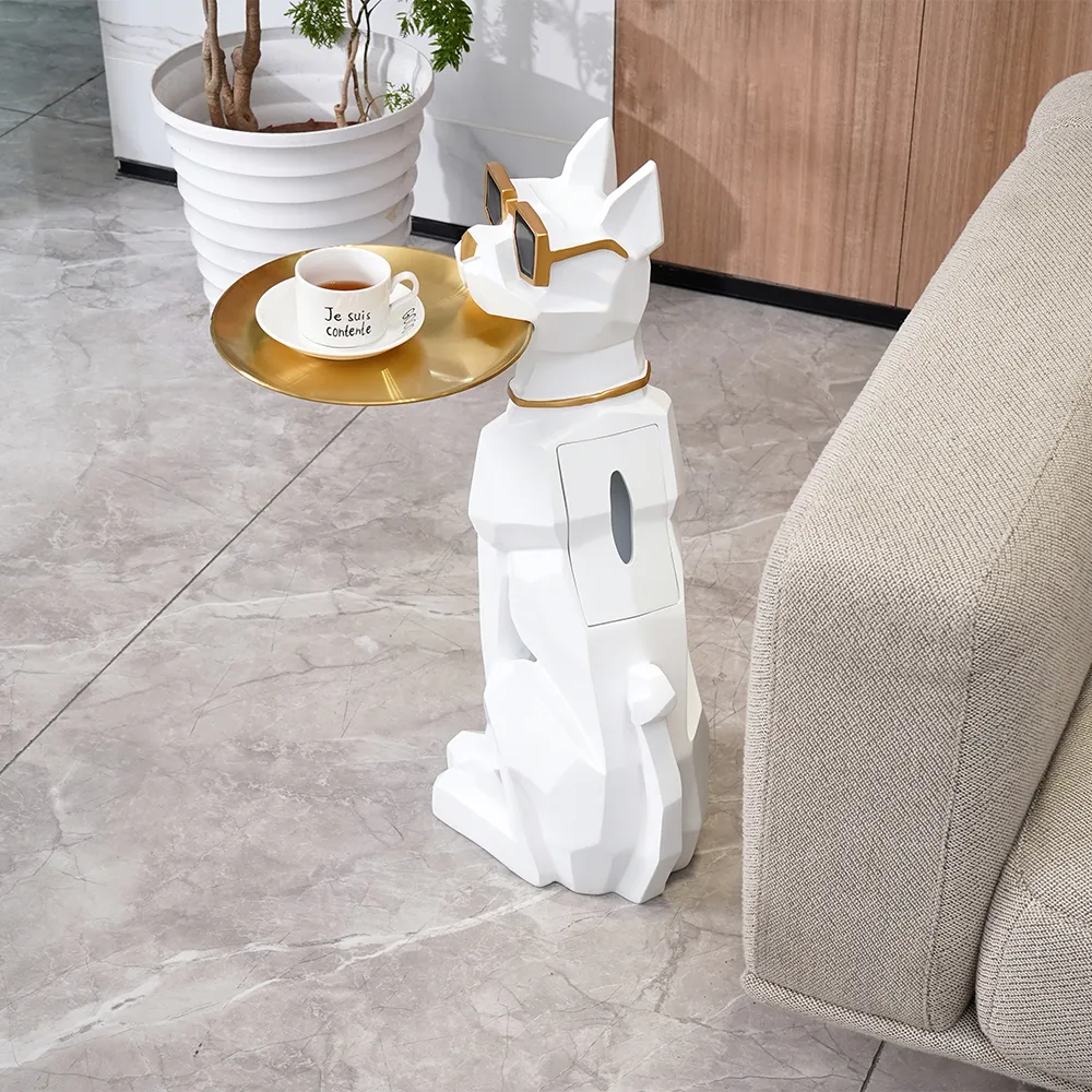 Sculpture Tray End Table Modern Black Side Table with Tissue Storage — image 2