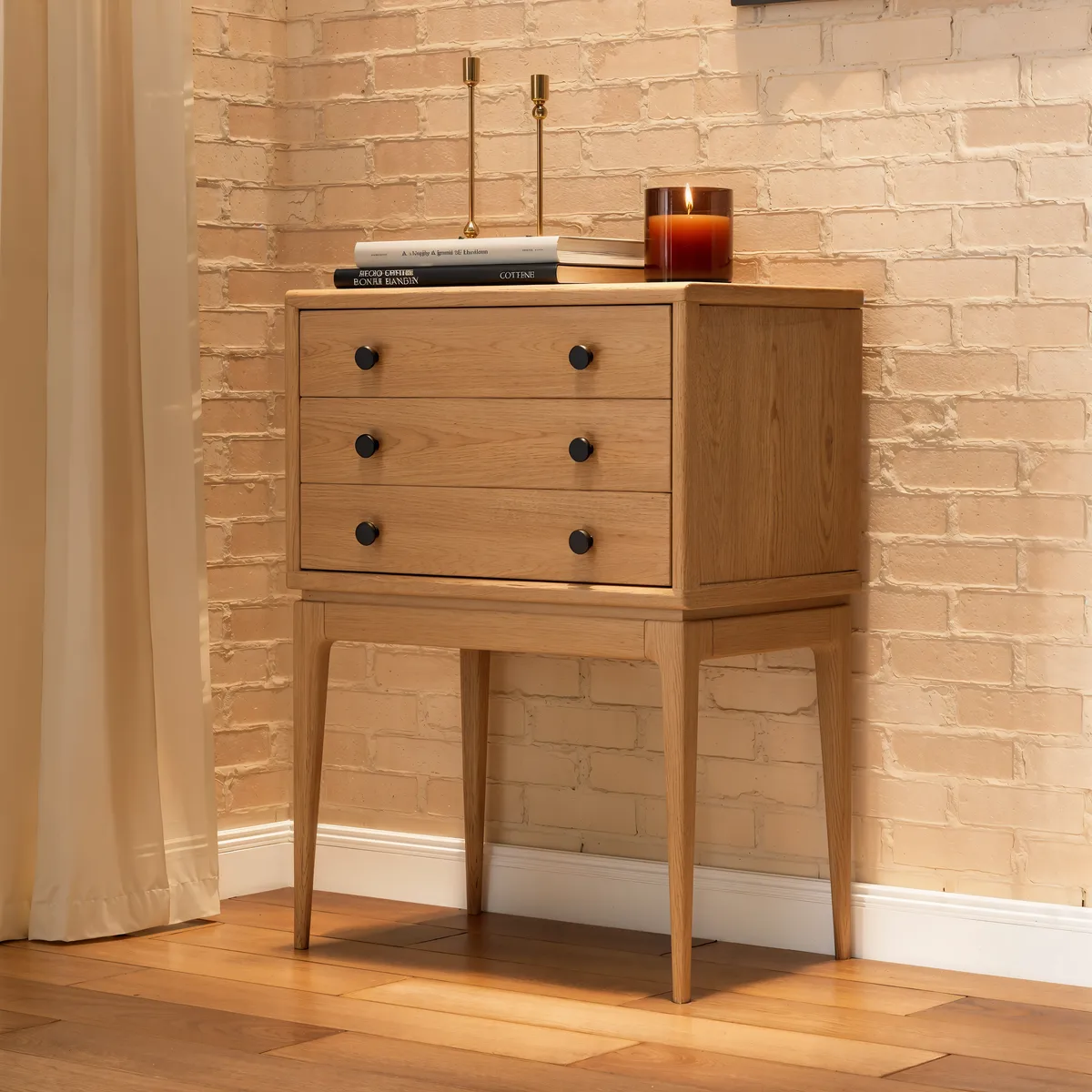 Mid-Century 3-Drawer Chest – Solid Ash Wood in Walnut Finish — image 13