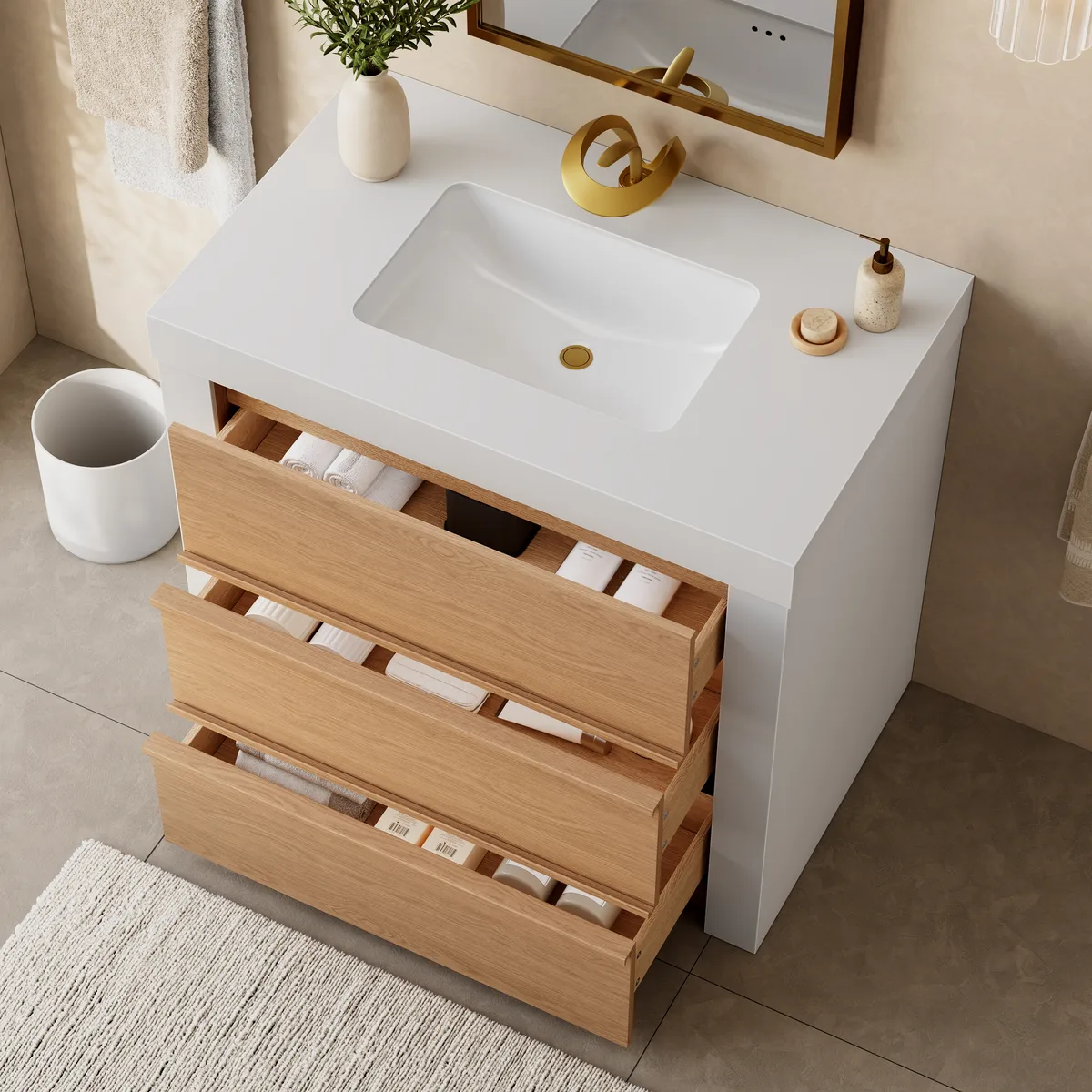 36" Single Bathroom Vanity with Ceramic Sink, Sintered Stone Top — image 5