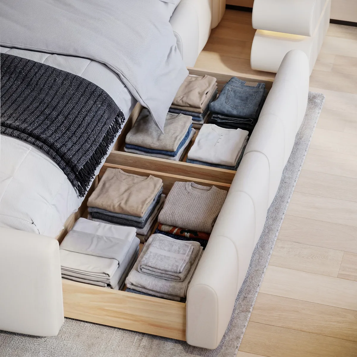 Humply Queen Faux Leather Storage Bed with Drawers — image 15