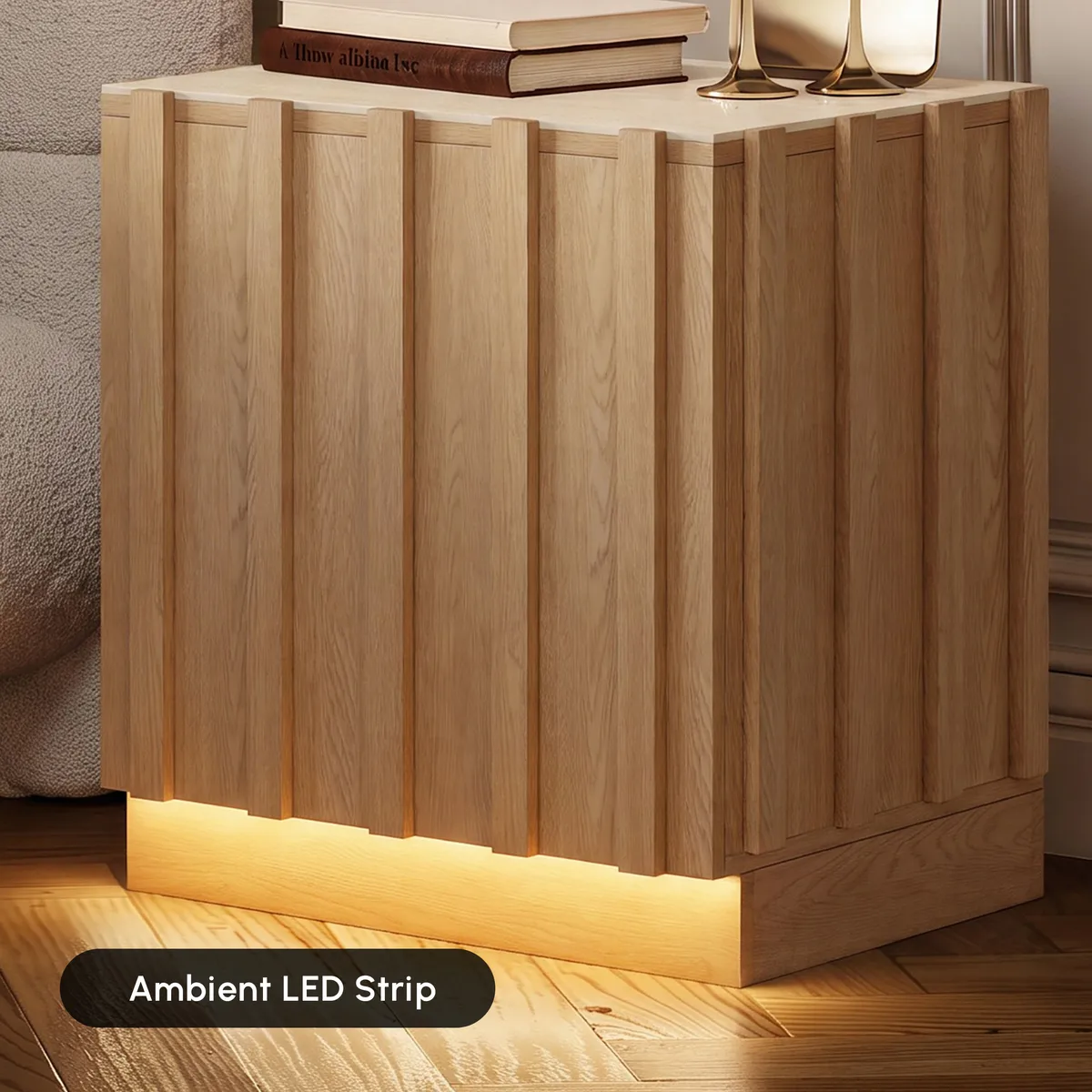 Aura Natural Ash Wood Led Nightstand with Charging Station — image 19