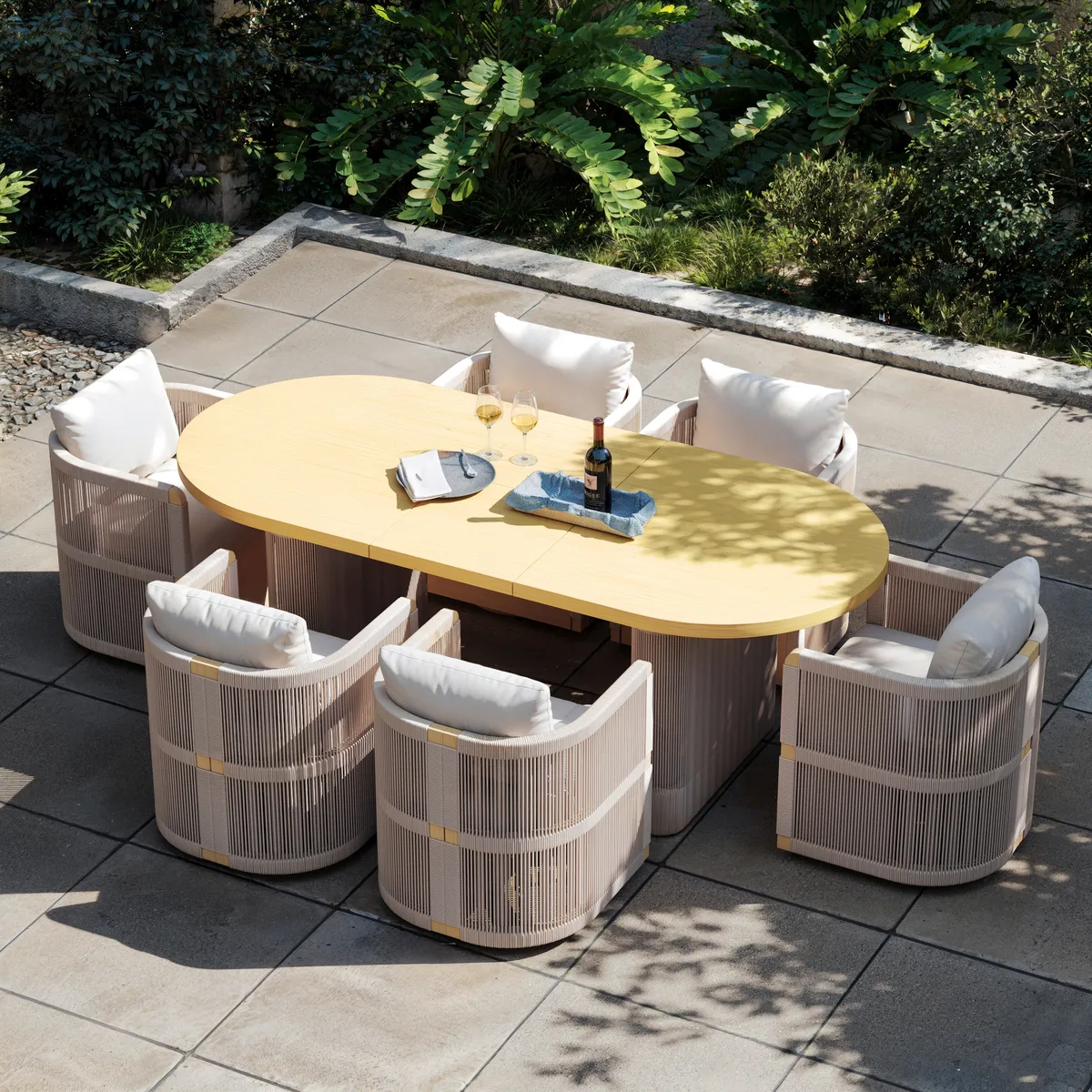 Costra Outdoor Aluminum & Rope Weave Swivel Dining Chairs — image 5
