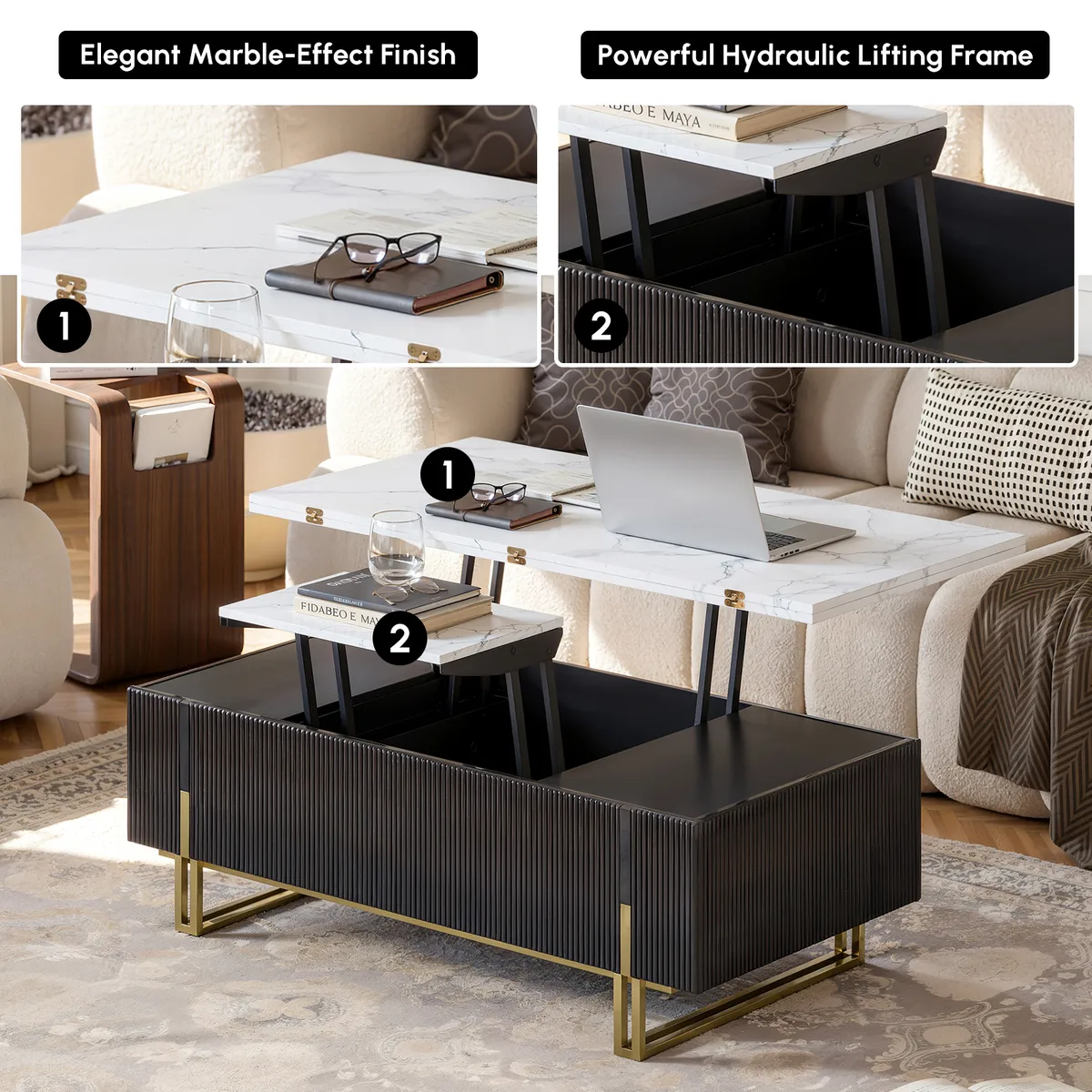 47.2" Fluted Lift-Top Coffee Table with 2 Drawers — image 18