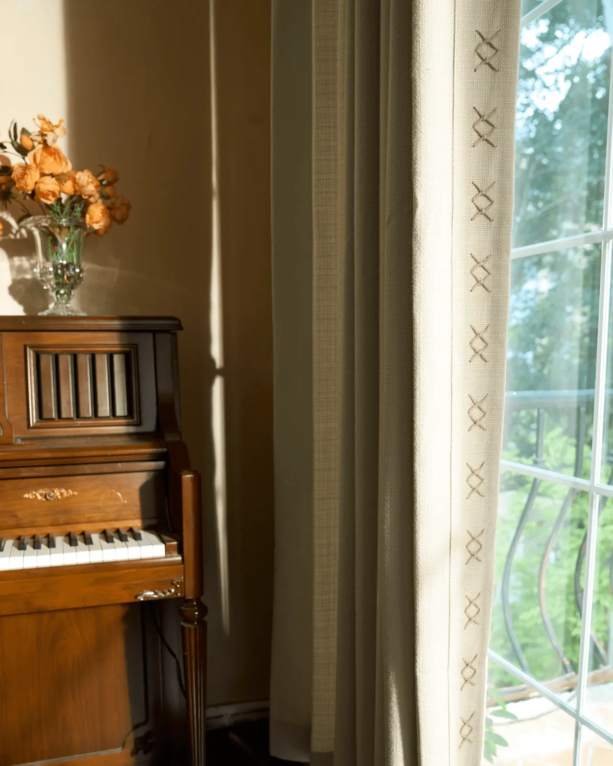 Arden Textured Custom Curtain with Trim — image 3