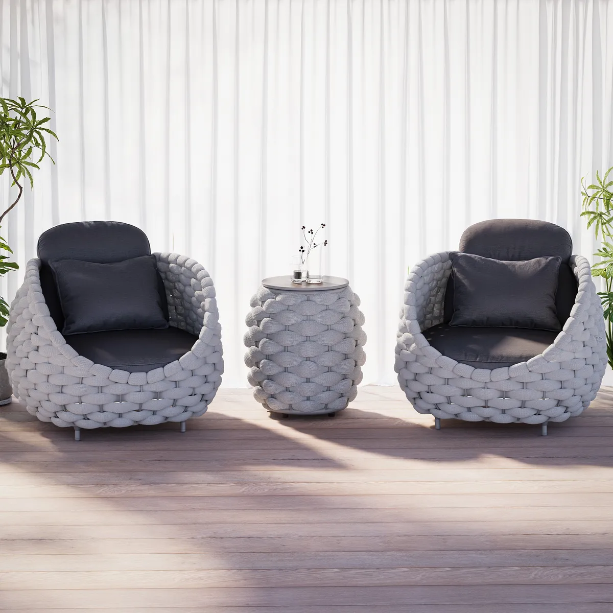 Cocaro Outdoor Rope-Woven Side Table with Storage & Slate Top in Dark — image 13