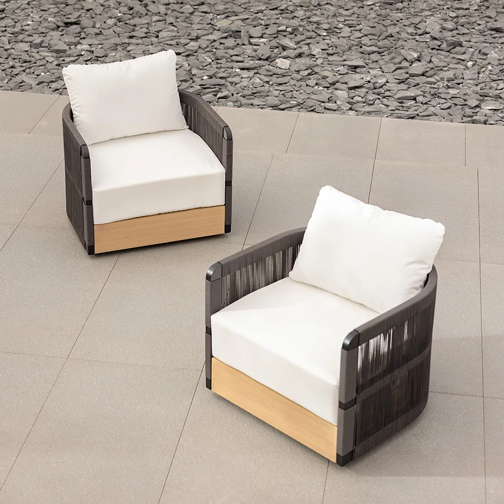 Costra Outdoor Aluminum & Rope Weave Swivel Lounge Chair — image 10