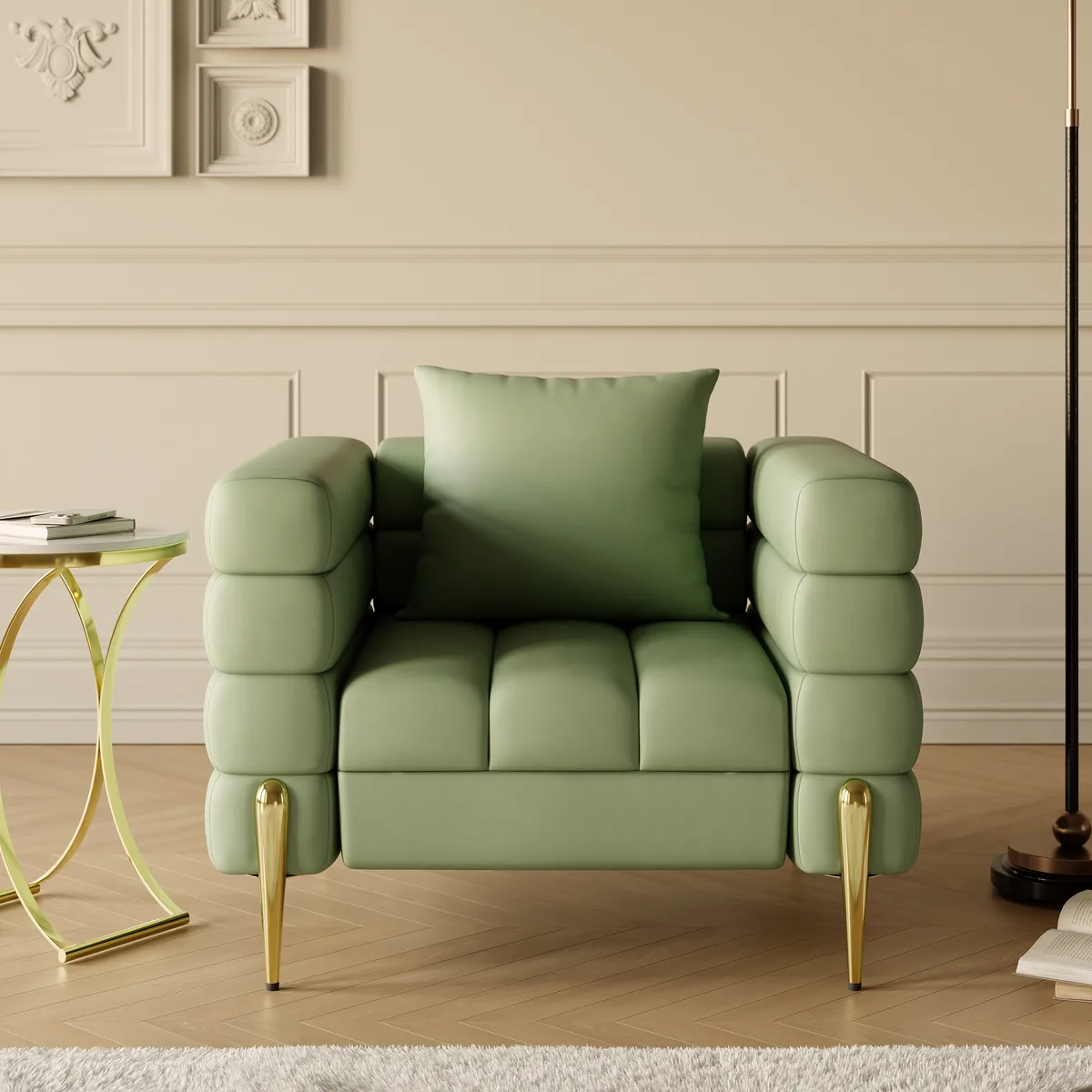 78.7" Modern White Boucle Upholstered Fluted 3-Seater Sofa for Living Room with Pillow White Boucle Accent Chair Modern Modular Armchair — image 14
