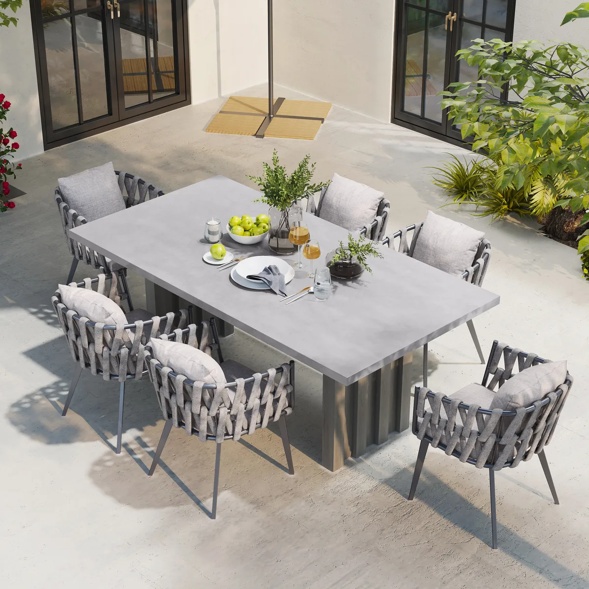 11 Pieces Gray Aluminum Outdoor Patio Dining Set with Extendable Table and Woven Armchai — image 21