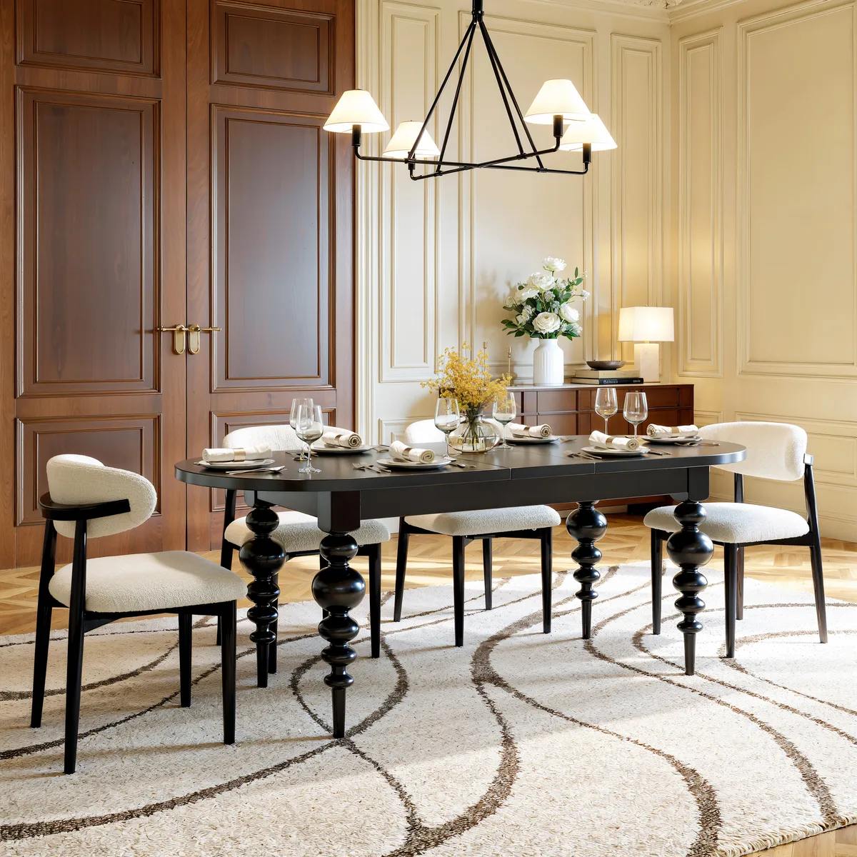 Dining Set 67"-79" Extendable Dining Table Black with 6 Chairs — image 3