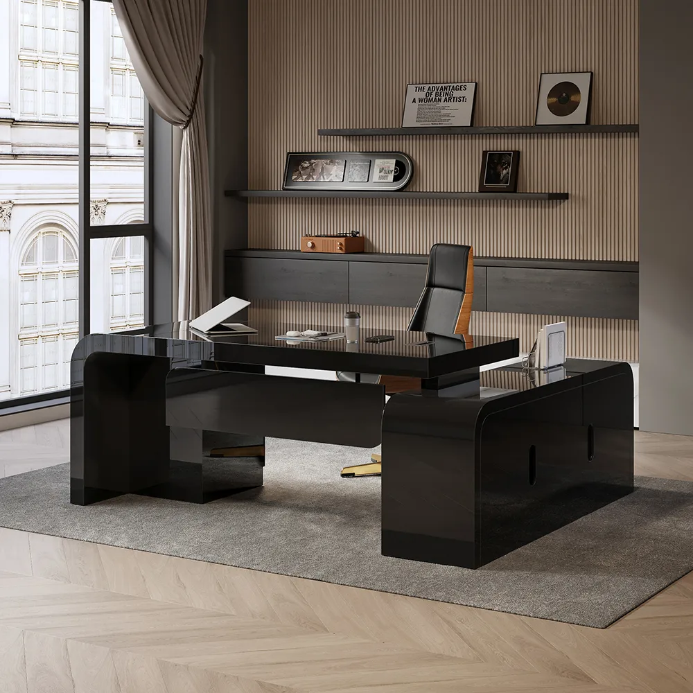 Chicent 71'' L-shaped Smoked Brown Computer Desk with Cabinet Left Hand