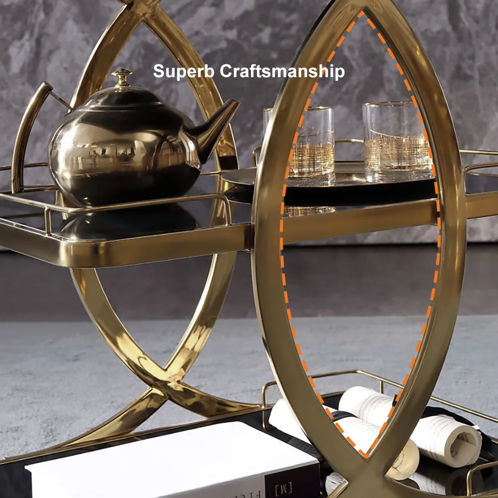 Rolling 3-Tier on Wheel Bar Cart with Handle in Black & Brushed Gold Style — image 9