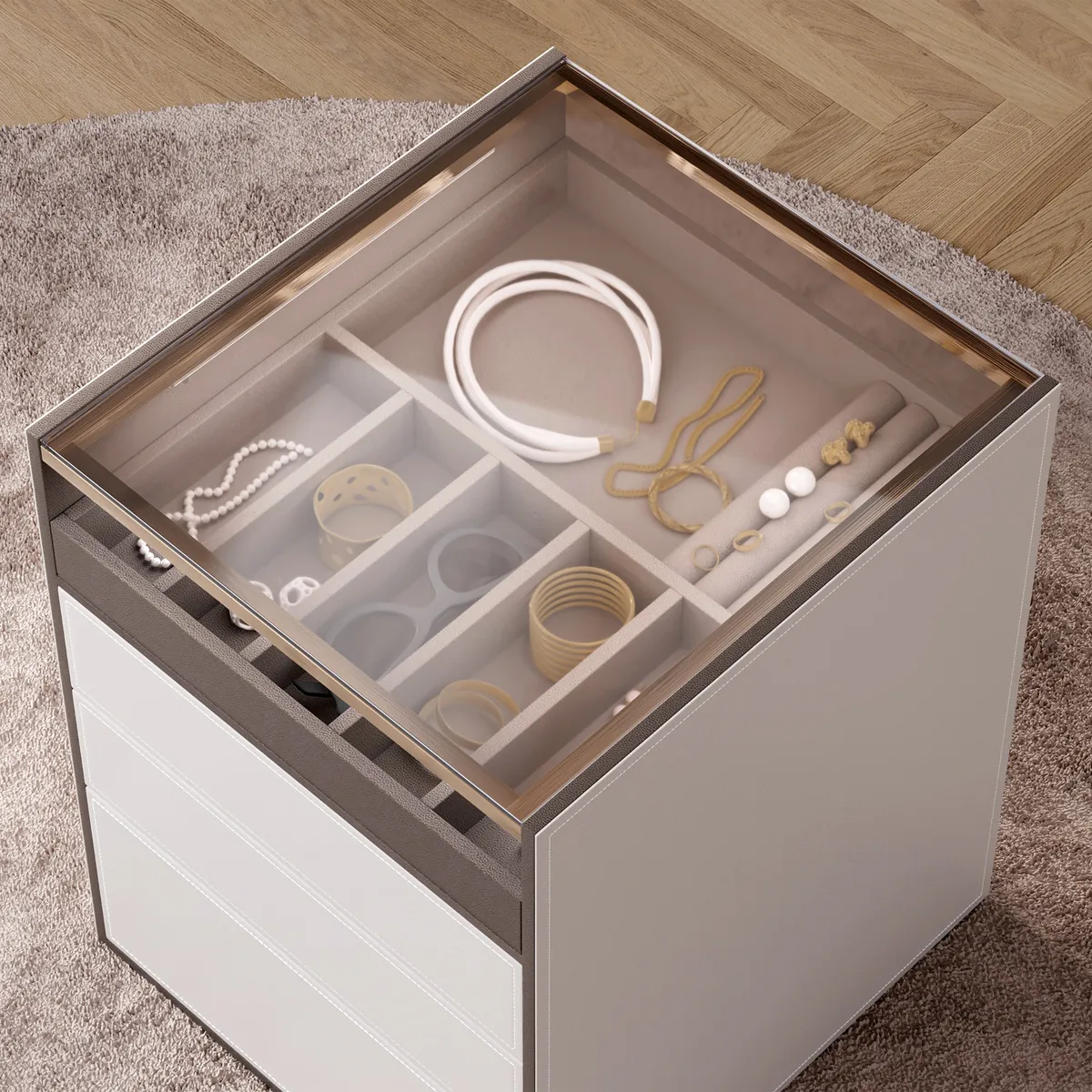 Saddle Leather 7-Dresser Walk-In Closet Island with Light & Jewelry Display — image 8