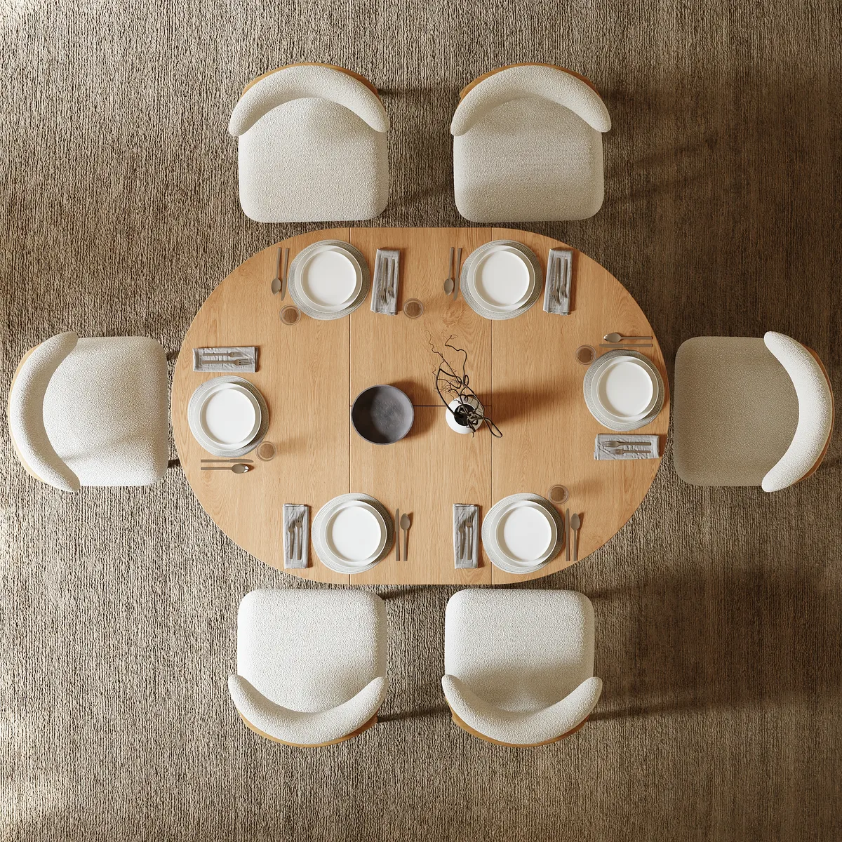 Japandi 39"-55" Extendable Dining Table for 6 White Oval&Round Table Pedestal — image 6