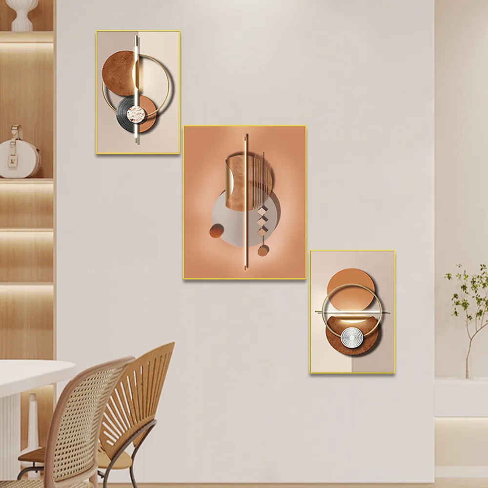 3 Pieces Geometric Abstract Wall Decor Set Modern Canvas Print with Frame Living Room — image 5
