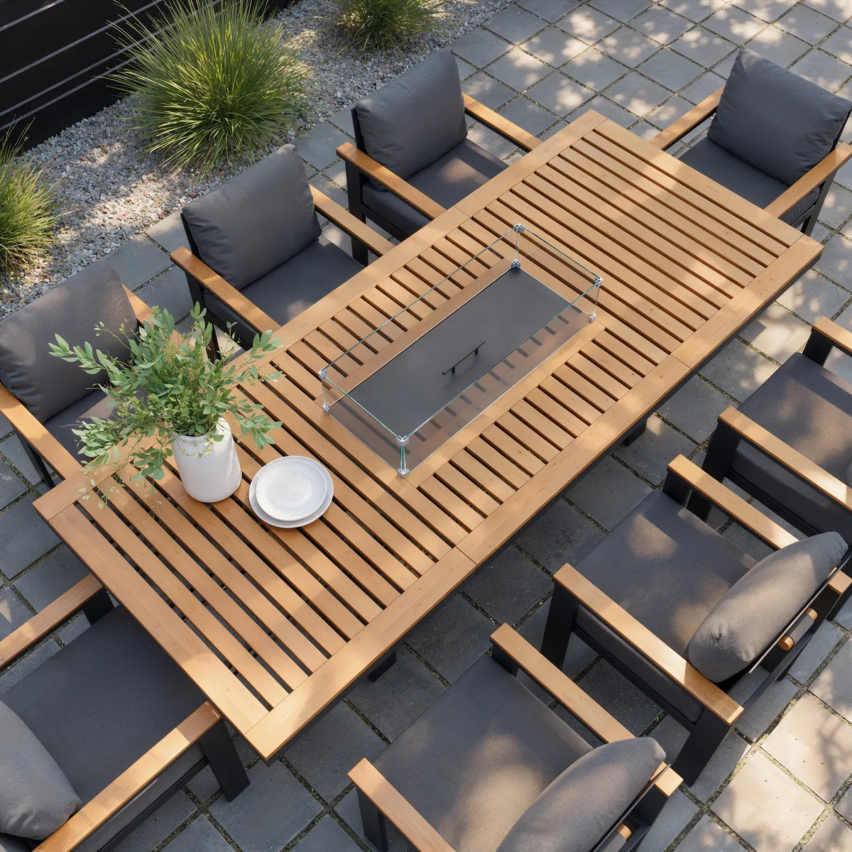 Tevara 94.5" Outdoor Propane Fire Pit Dining Table with Hidden Tank & Wind Shield — image 5