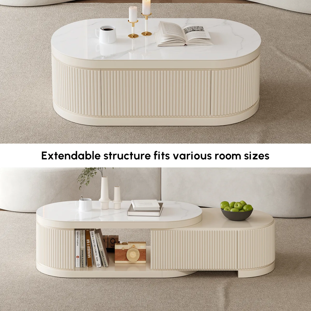 Velar 47"-67" Extendable Coffee Table with Sintered Stone Top and Storage — image 29