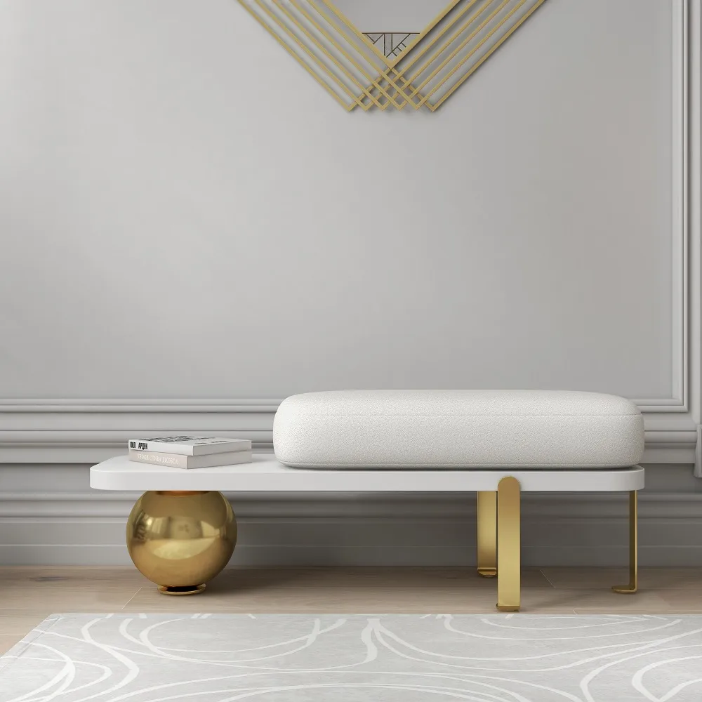 Ball design Entryway Bench Wooden Furniture with Abstract Metal Legsin White & Gold (47.2" Wide) — image 11