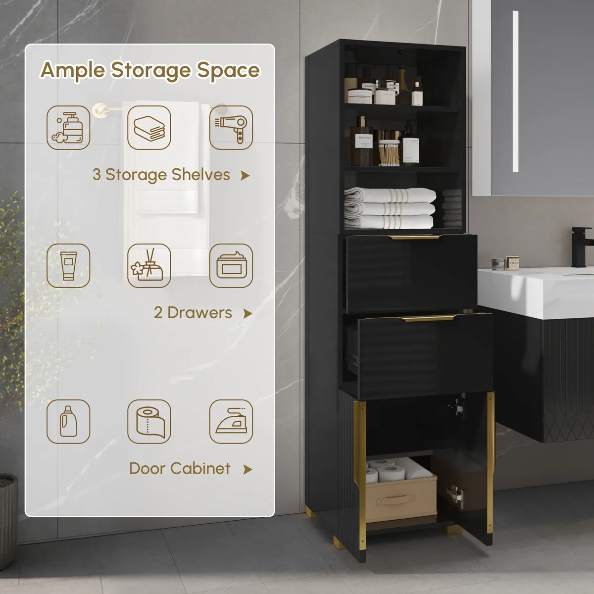 Aro 59" Freestanding Bathroom Storage Cabinet with Shelves, Drawers & Doors — image 6
