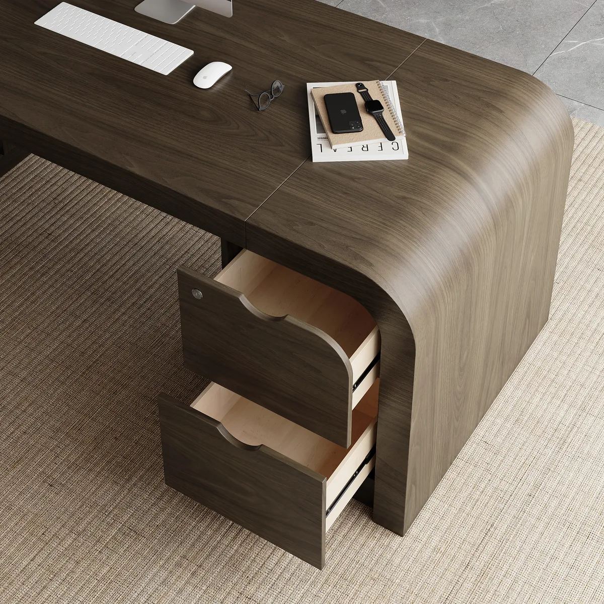 Chicent 71'' L-shaped Smoked Brown Computer Desk with Cabinet Left Hand — image 11
