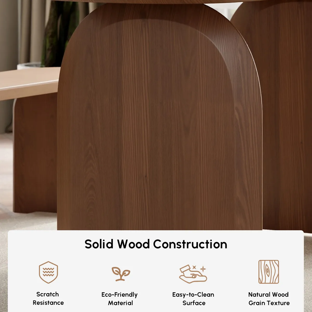 70.9" Oval Dining Table Solid Wood for 6 People Japandi Walnut Pine Wood Dininer Table for Dining Room, Kitchen, Living Room Easy Clean — image 7