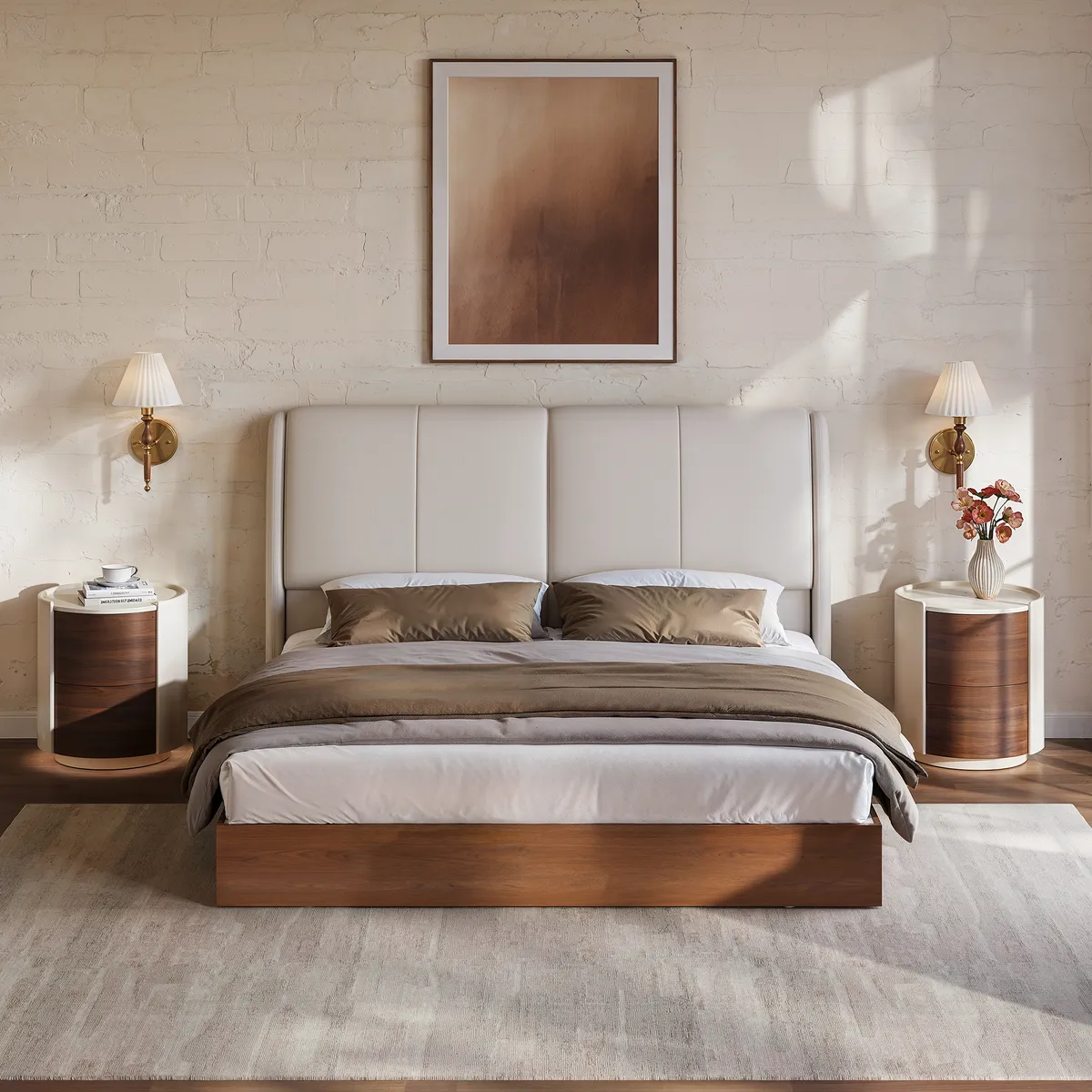 Modern King Genuine Leather Storage Solid Wood Bed with Adjustable Headboard — image 4