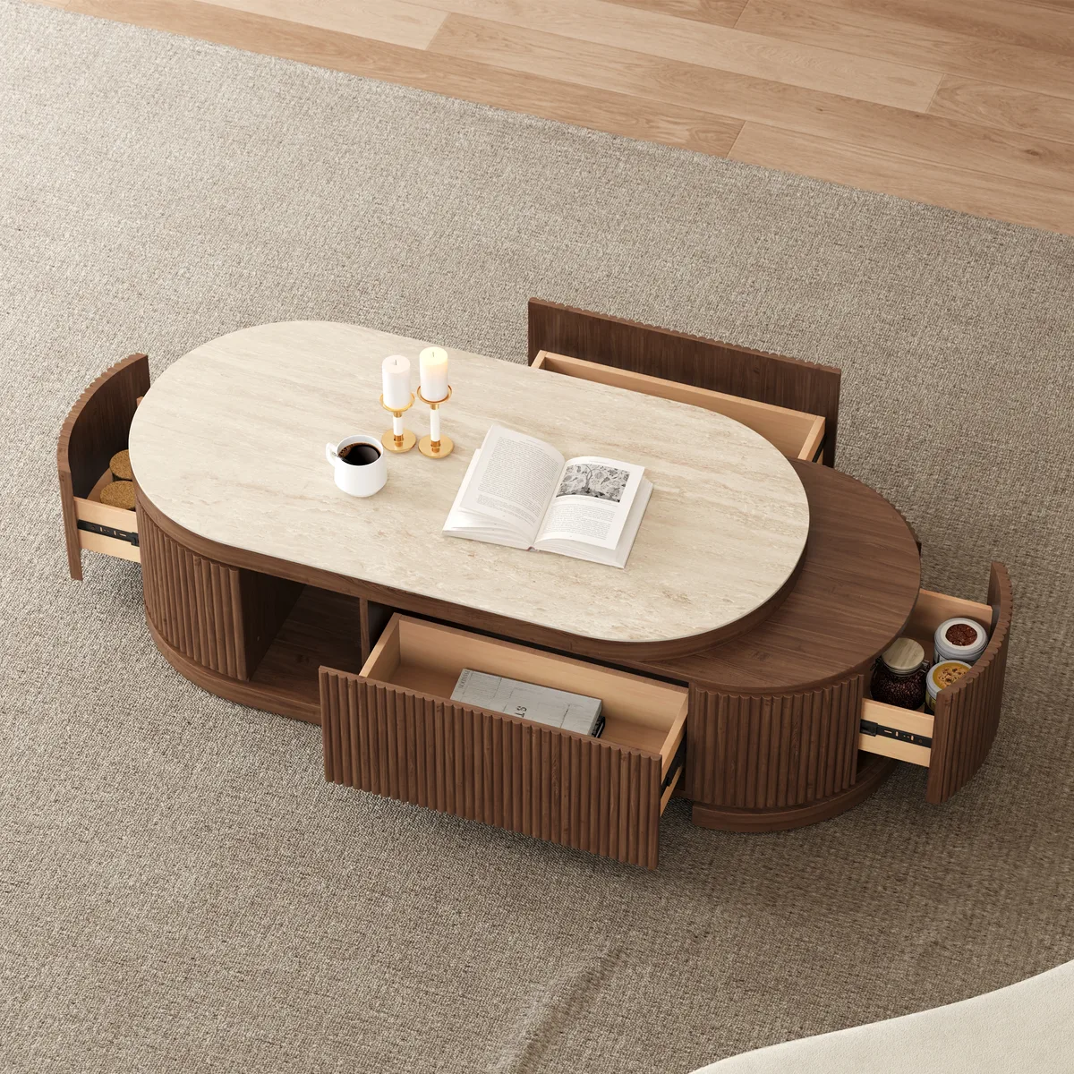 Velar 47"-67" Extendable Coffee Table with Sintered Stone Top and Storage — image 3