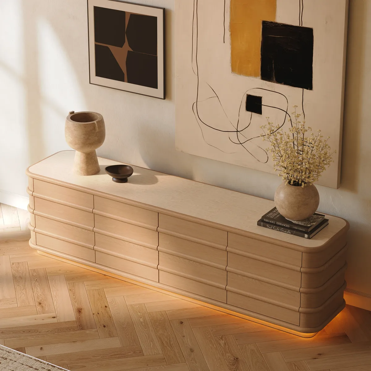 80" Ash Wood TV Stand with Sintered Stone Top — image 14