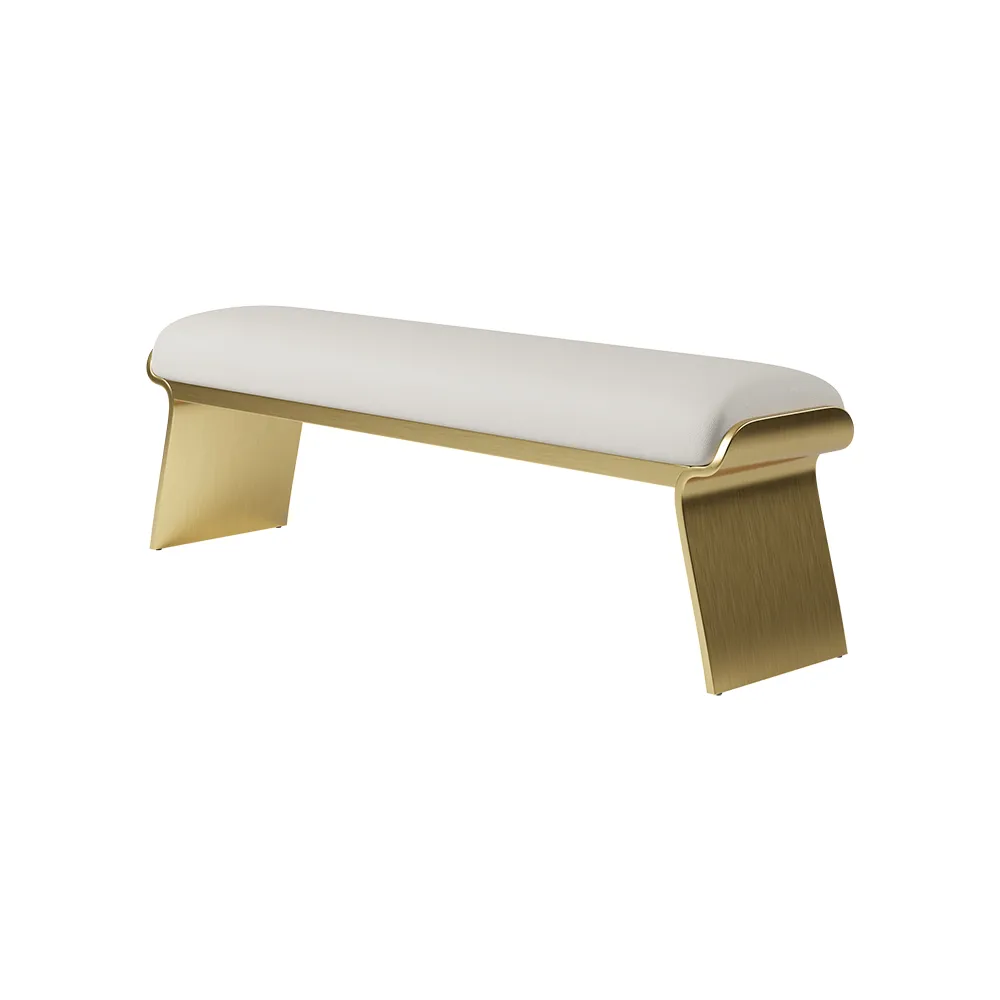 Beige Modern Stainless Steel Bench Leath-Aire Upholstered Bedroom — image 14