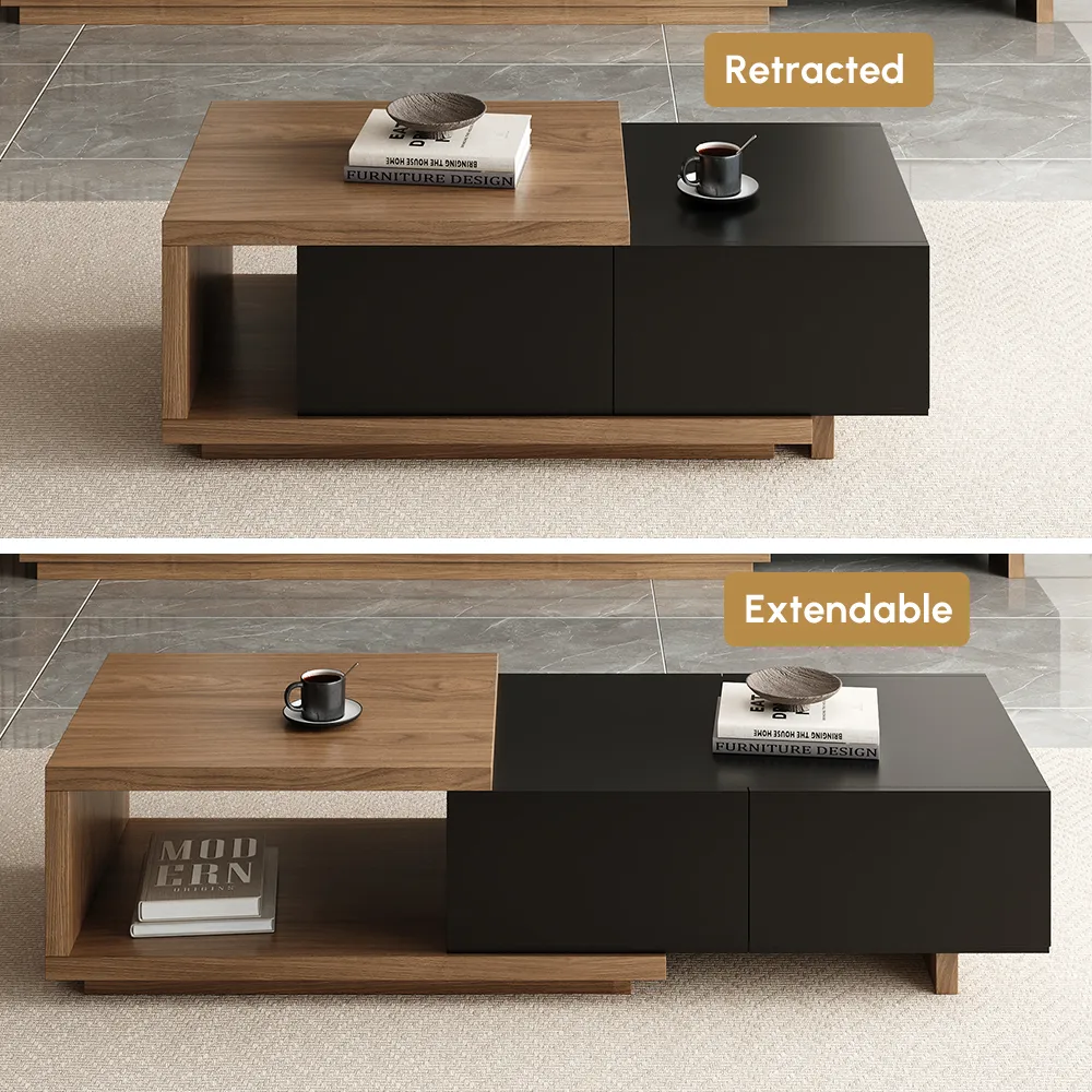 Quoint 68.9" Modern White Coffee Table Retracted & Extendable with 2-Drawer — image 9