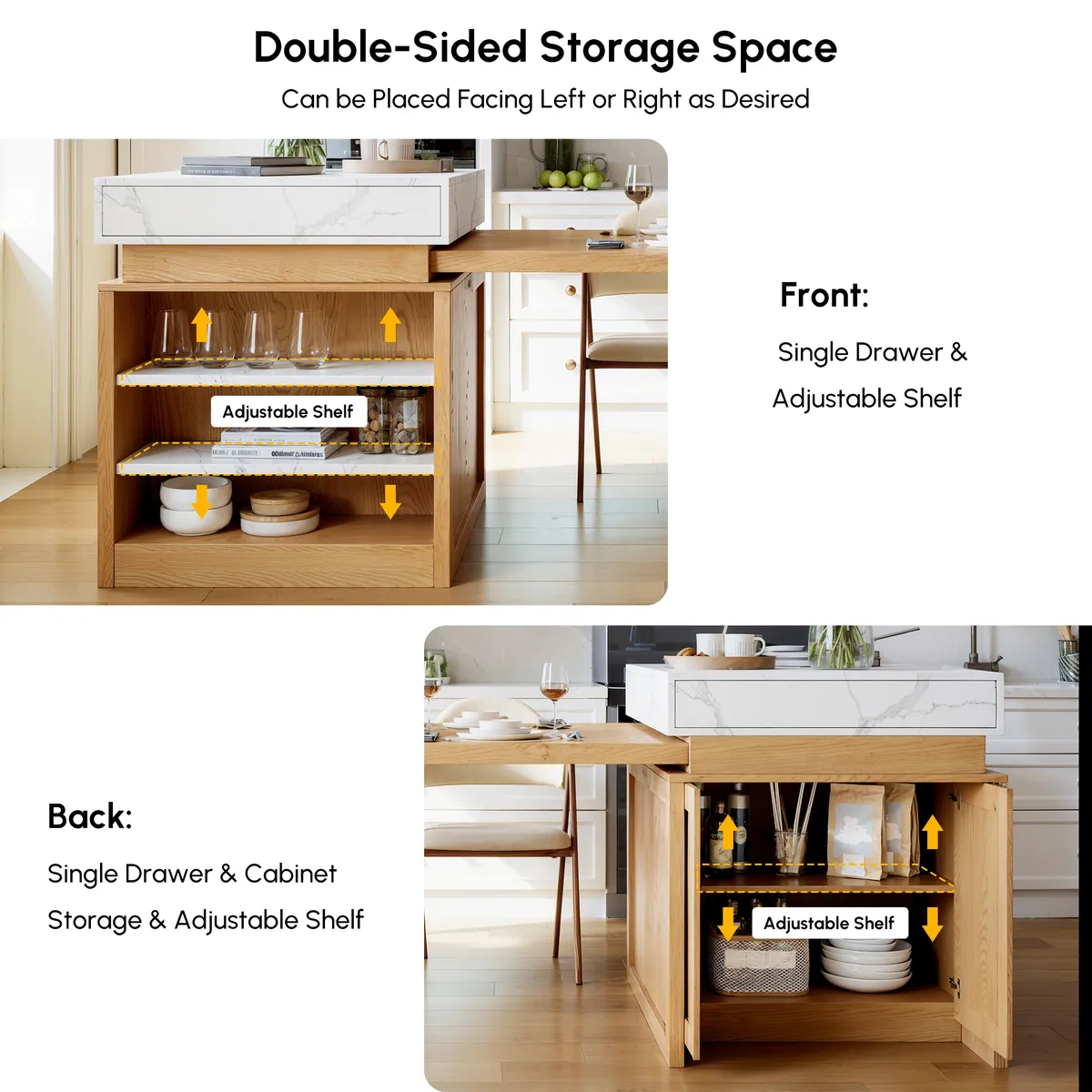73"-93" Extendable White&Black Kitchen Island with Storage Kitchen Cabinet — image 28