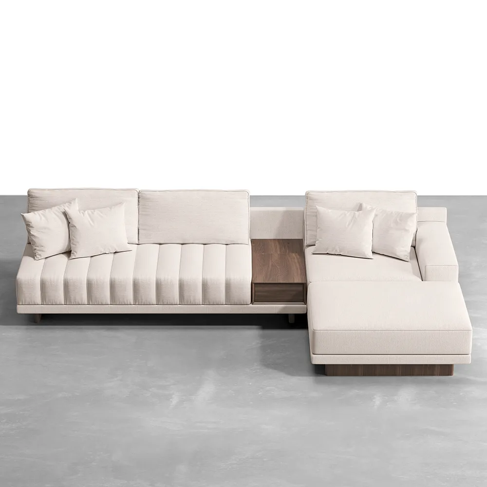 Modern Living Room Couch Set Fabric L-Shaped White Modular Sectional Sofa & Wood Block Coffee Table — image 20