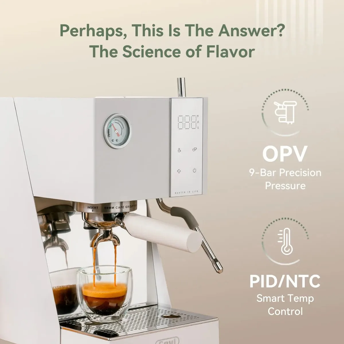 GEVI 20 Bar Semi Automatic Espresso Coffee Machine with OPV and Dual Display Touch Screen ECMN0 — image 4