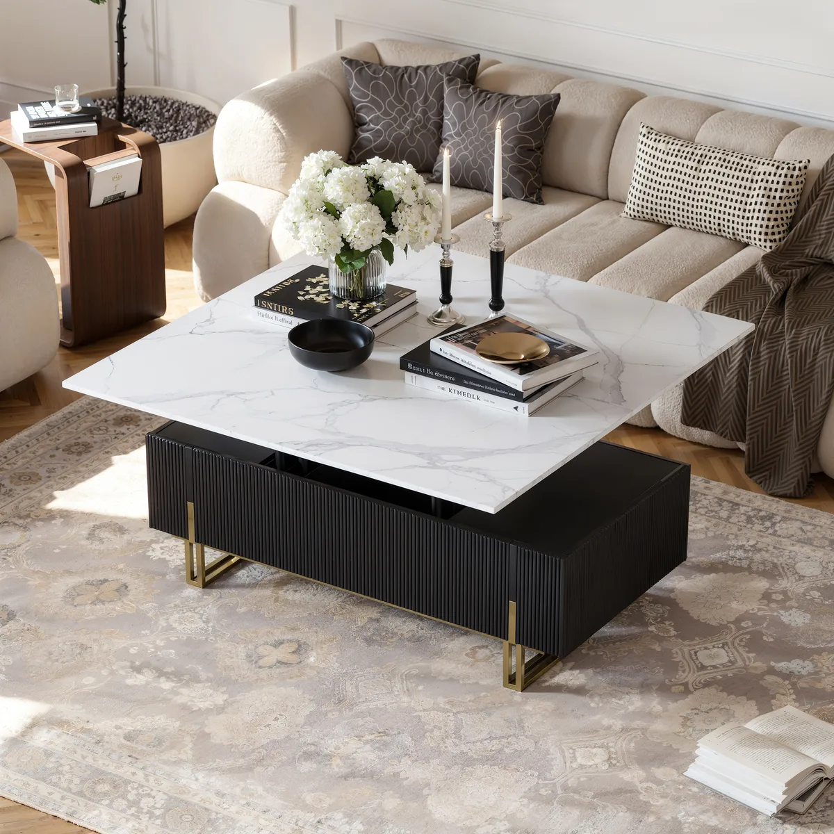 47.2" Fluted Lift-Top Coffee Table with 2 Drawers — image 16