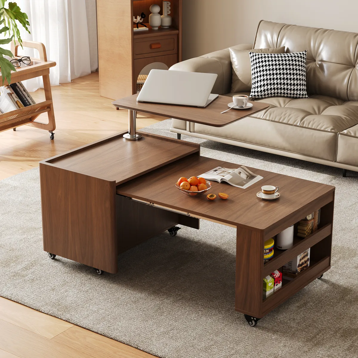 49.2" Lift-Top Extendable Coffee Table with Drawers & Storage Multifunction Table