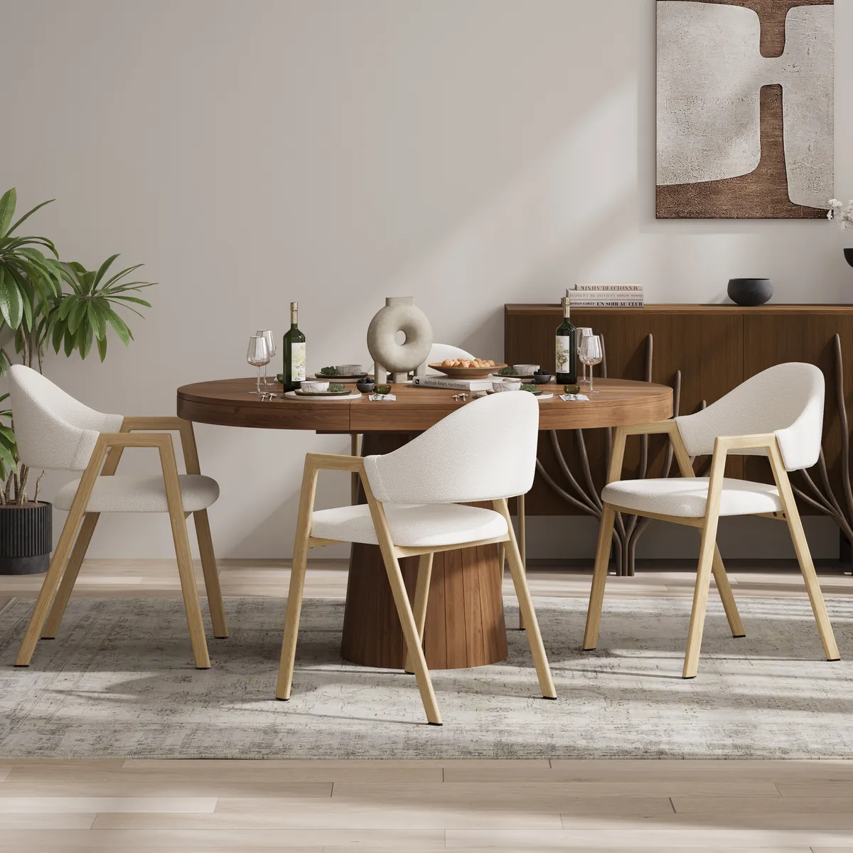 Blue Linen Upholstered 4-Piece Dining Chair Curved Back Chair — image 15