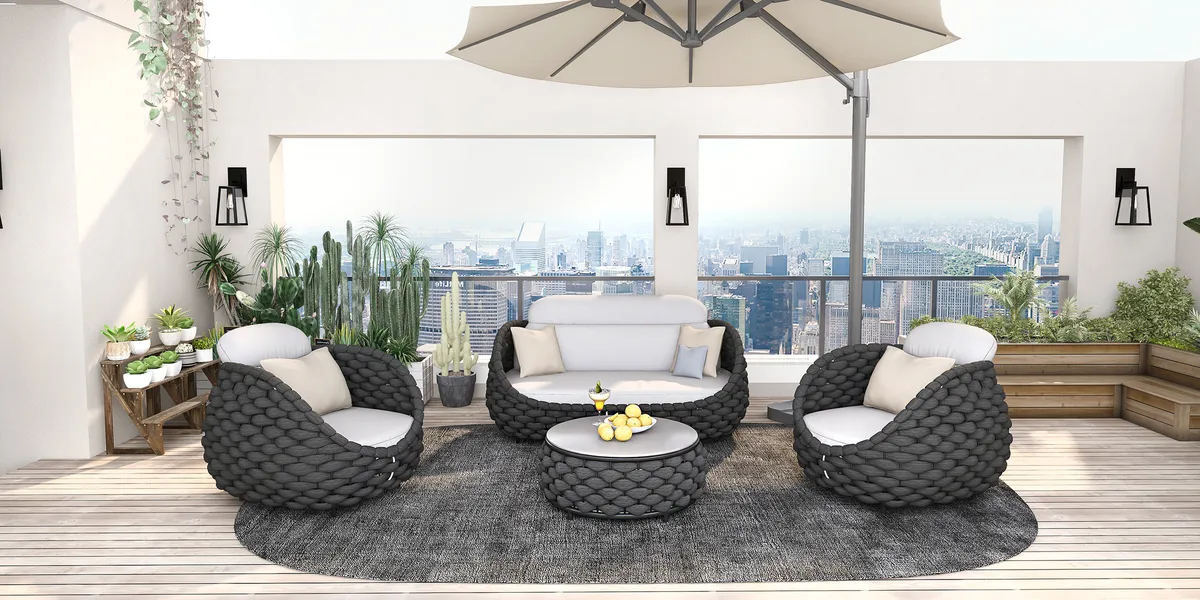 Cocaro 8-Piece Outdoor Rope Weave Sofa Set with Black Cover — image 24
