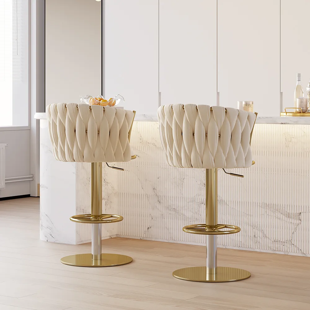 Sweave Set of 2 Gray Swivel Bar Stools Velvet Curved Back Adjustable Height — image 13