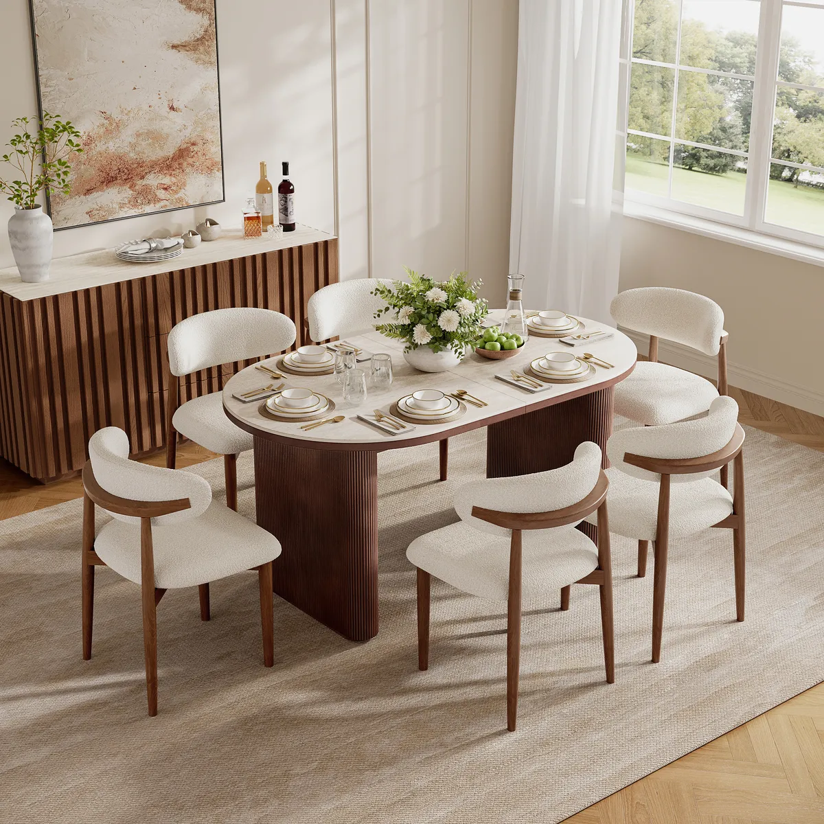 Dining Set 79"-95" Extendable Walnut Table