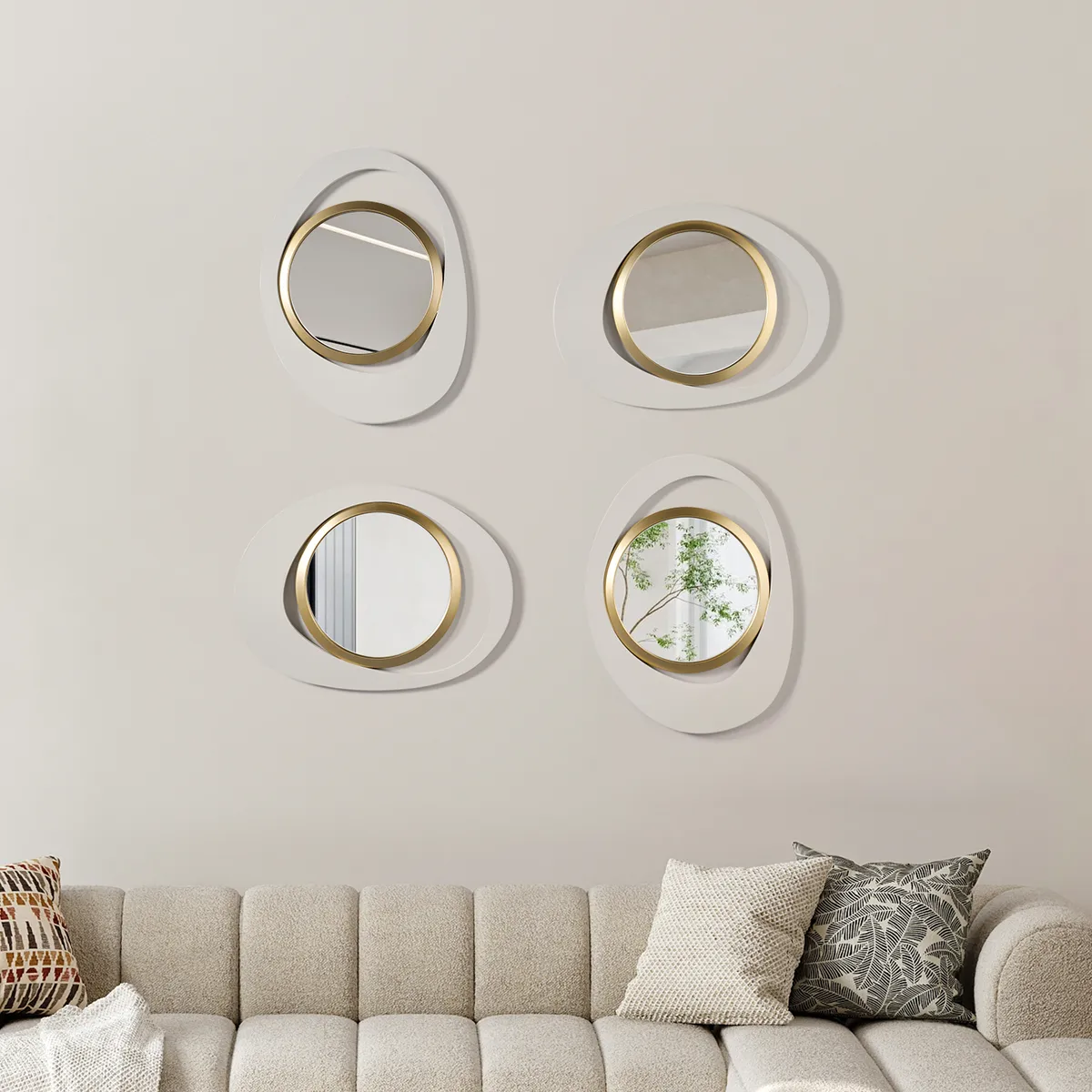 Modern 4-Piece 23.6" Large White & Gold Abstract Geometry Wall Mirror Decor Living Room — image 2