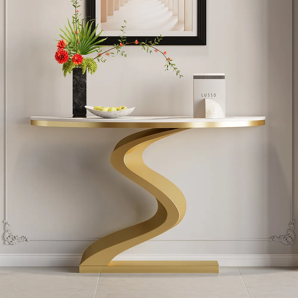 Curved Console Table with Sintered Stone Top Half Moon Shape Entryway Furniture — image 23